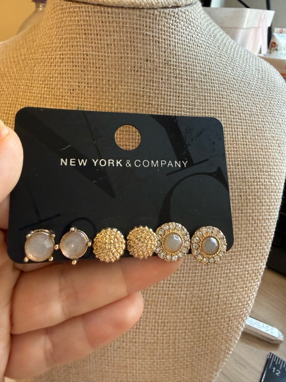 New York & Company Gold and Cream Stud Earring Set - Trio